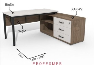 Biurko z Komodą i szufladami oraz maskownicą 1400–1800 x1500mm Antrax Togar Bto3n XAR-P2 Wgl2 - Zestaw-113-P