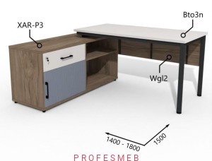 Biurko z Komodą i szufladami oraz maskownicą 1400–1800 x1500mm Antrax Togar Bto3n XAR-P3 Wgl2 - Zestaw-114-L