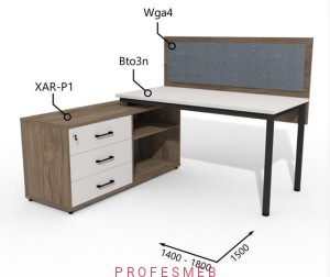 Biurko z Komodą i szufladami oraz przegrodą 1400–1800 x1500mm Antrax Togar Bto3n XAR-P1 Wga4 - Zestaw-116-L