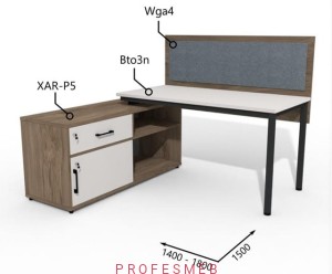 Biurko z Komodą i szufladami oraz przegrodą 1400–1800 x1500mm Antrax Togar Bto3n XAR-P5 Wga4 - Zestaw-118-L