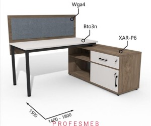 Biurko z Komodą i szufladami oraz przegrodą 1400–1800 x1500mm Antrax Togar Bto3n XAR-P6 Wga4 - Zestaw-118-P