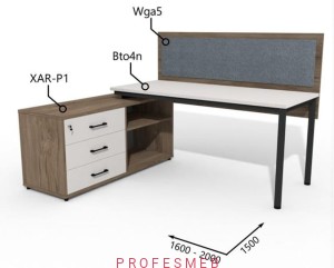 Biurko z Komodą i szufladami oraz przegrodą 1600–2000 x1500mm Antrax Togar Bto4n XAR-P1 Wga5 - Zestaw-125-L