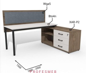 Biurko z Komodą i szufladami oraz przegrodą 1600–2000 x1500mm Antrax Togar Bto4n XAR-P2 Wga5 - Zestaw-125-P