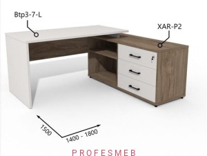 Biurko z Komodą i szufladami 1400–1800 x1500mm Antrax Simplex Btp3-7-L XAR-P2 - Zestaw-201-P