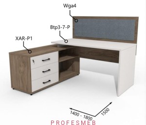 Biurko z Komodą i szufladami oraz przegrodą 1400–1800 x1500mm Antrax Simplex Btp3-7-P XAR-P1 Wga4 - Zestaw-204-L 