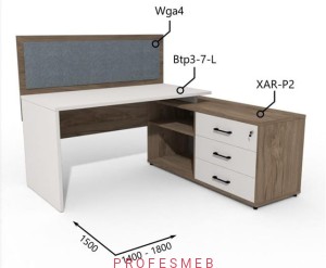 Biurko z Komodą i szufladami oraz przegrodą 1400–1800 x1500mm Antrax Simplex Btp3-7-L XAR-P2 Wga4 - Zestaw-204-P