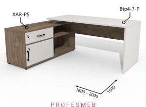 Biurko z Komodą i szufladami 1600–2000 x1500mm Antrax Simplex Btp4-7-P  XAR-P5- Zestaw-209-L