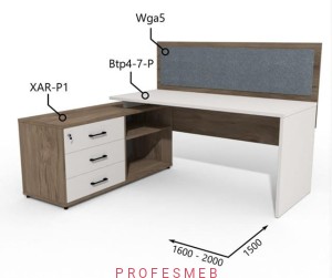 Biurko z Komodą i szufladami oraz przegrodą 1600–2000 x1500mm Antrax Simplex Btp4-7-P  XAR-P1 Wga5 - Zestaw-210-L
