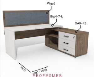 Biurko z Komodą i szufladami oraz przegrodą 1600–2000 x1500mm Antrax Simplex Btp4-7-L  XAR-P2 Wga5 - Zestaw-210-P