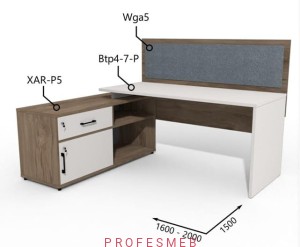 Biurko z Komodą i szufladami oraz przegrodą 1600–2000 x1500mm Antrax Simplex Btp4-7-P XAR-P5 Wga5 - Zestaw-212-L