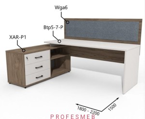 Biurko z Komodą i szufladami oraz przegrodą 1800–2200 x1500mm Antrax Simplex Btp5-7-P XAR-P1 Wga6 - Zestaw-216-L