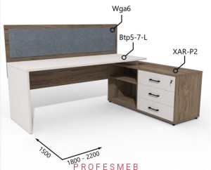 Biurko z Komodą i szufladami oraz przegrodą 1800–2200 x1500mm Antrax Simplex Btp5-7-L XAR-P2 Wga6 - Zestaw-216-P