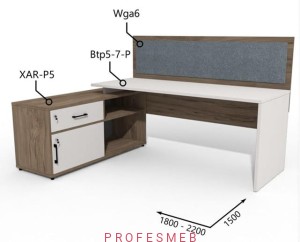 Biurko z Komodą i szufladami oraz przegrodą 1800–2200 x1500mm Antrax Simplex Btp5-7-P XAR-P5 Wga6 - Zestaw-218-L