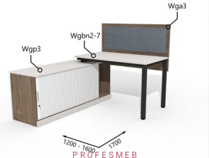 Biurko z komodą żaluzją i półką oraz przegrodą 1200 - 1600 x1700mm Antrax WG | Wgbn2-7 Wgp3 Wga3 - Zestawy-306-L