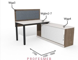 Biurko z komodą żaluzją i półką oraz przegrodą 1200 - 1600 x1700mm Antrax WG | Wgbn2-7 Wgp3 Wga4 - Zestawy-306-P