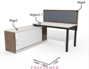 Biurko z komodą żaluzją i półką oraz przegrodą 1400 - 1800 x1700mm Antrax WG | Wgbn3-7 Wgp3 Wga4 - Zestawy-312-L