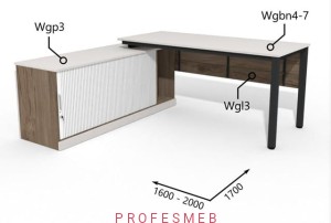 Biurko z komodą żaluzją i półką oraz maskownicą 1600 - 2000 x1700mm Antrax WG | Wgbn4-7 Wgp3 Wgl3 - Zestawy-316-L