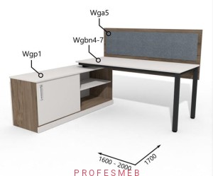 Biurko z komodą drzwiami przesuwnymi i półkami oraz przegrodą 1600 - 2000 x1700mm Antrax WG | Wgbn4-7 Wgp1 Wga5 - Zestawy-317-L