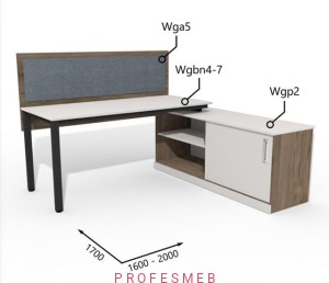 Biurko z komodą drzwiami przesuwnymi i półkami oraz przegrodą 1600 - 2000 x1700mm Antrax WG | Wgbn4-7 Wgp2 Wga5 - Zestawy-317-P