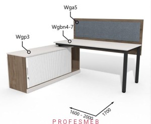 Biurko z komodą żaluzją i półką oraz przegrodą 1600 - 2000 x1700mm Antrax WG | Wgbn4-7 Wgp3 Wga5 - Zestawy-318-L