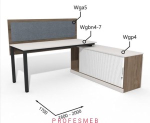 Biurko z komodą żaluzją i półką oraz przegrodą 1600 - 2000 x1700mm Antrax WG | Wgbn4-7 Wgp4 Wga5 - Zestawy-318-P