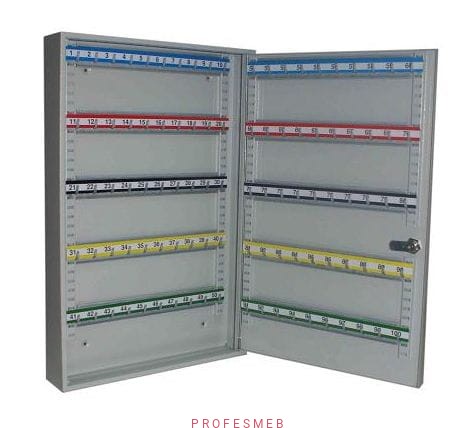 Szafka SKR 100 z haczykami ruchomymi.
Szafki na klucze wykorzystywane są przede wszystkim w magazynach, komisach samochodowych, szpitalach, szkołach, hotelach, siłowniach, pływalniach jak i w wielu innych rodzajach przedsiębiorstw