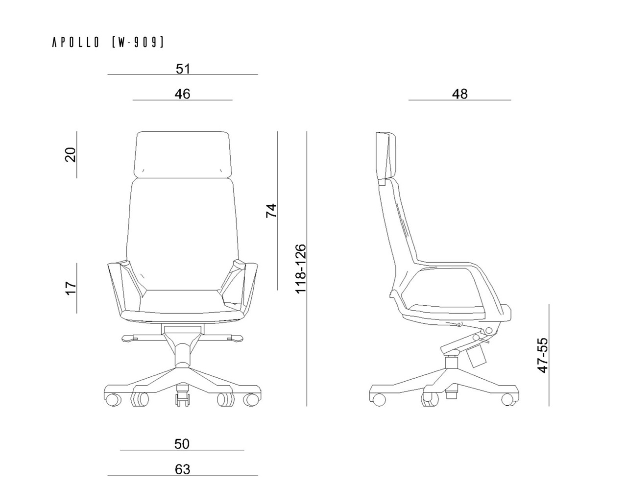 Wymiary-fotela-biurowego-czarno-bialego-z-zaglowkiem-i-zabudowanymi-podlokietnikami
