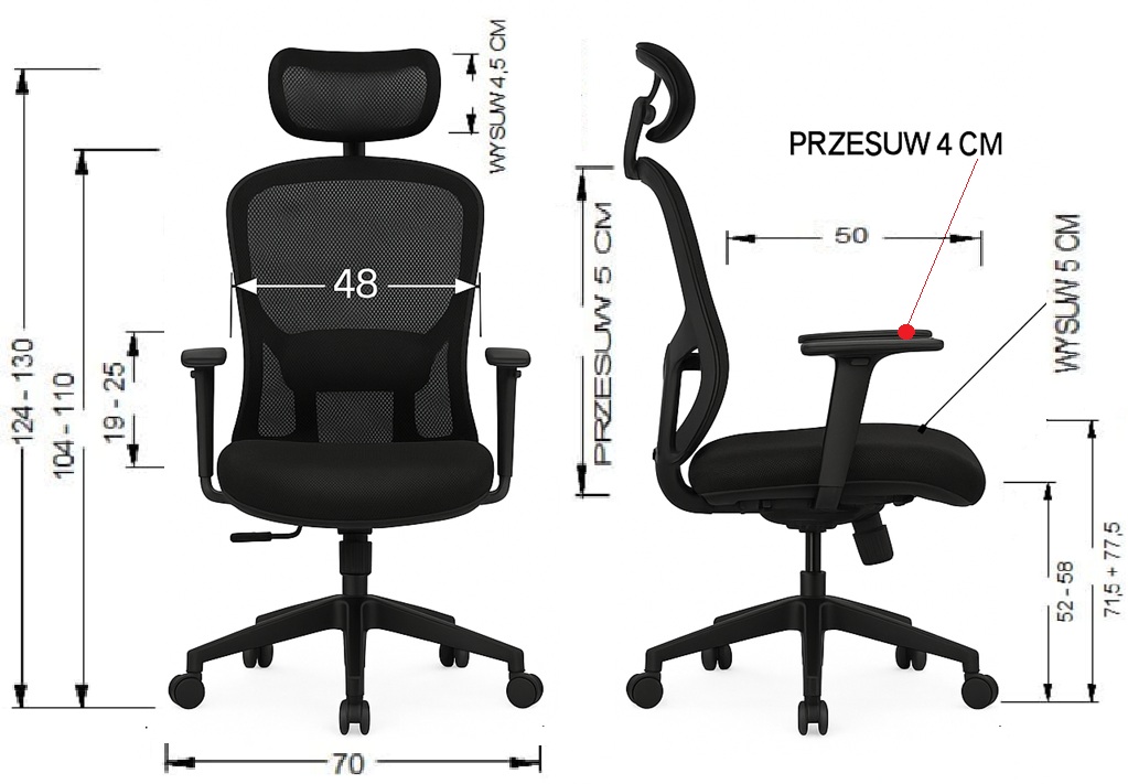 wymiary fotela obrotowego do domu biura