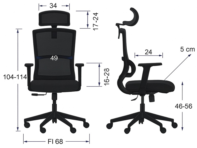 wymiary krzesla czarnego obrotowego z wieszakiem w polsce 