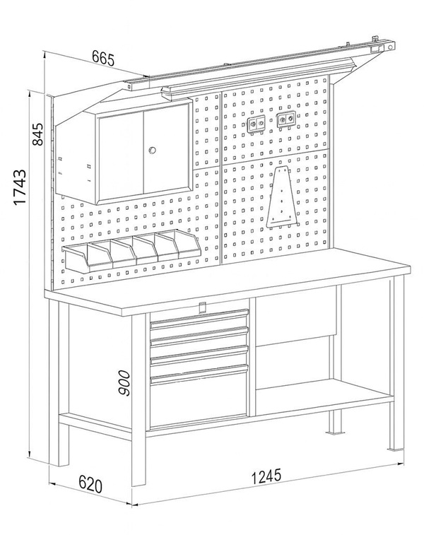 wymiary-stolu-do-warsztatu-na-narzedzia-z-tablica-metalowa-5S-skladowanie-sklep-profesmeb